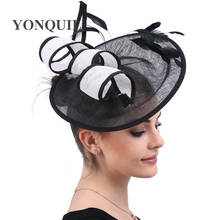 Sombrero elegante para mujer, gorro grande de boda, tocado con aros, para novia, Sinamay, novedad 2024 - compra barato