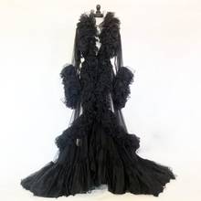 Vestido de fiesta largo con volantes, vestido Formal de sirena con mangas completas, escalonado, color negro 2024 - compra barato