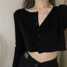 Korean Women Solid Crop Sweaters O Neck Long Sleeve Single Breasted Female Cardigans 2020 New Thin Streetwear Knit Sueter Mujer 2024 - buy cheap