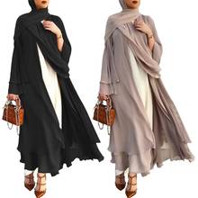 Женский цветочный Макси-кардиган в мусульманском стиле с длинным рукавом, кимоно с открытой передней частью, абайя, халат в турецком стиле, однотонный свободный кафтан с поясом, E56F 2024 - купить недорого