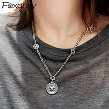 Foxanry-collar con colgante de plata de ley 925 para mujer, hecho a mano Vintage pentagrama, tarjetas redondas de plata tailandesa, regalos de joyería para fiesta 2024 - compra barato