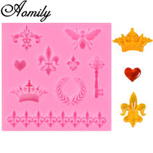 Aomily 3D Bee Crown Key Heart Lace Cake Silicone Molds Fondant Prince Cake Decorating Mold Chocolate Candy Mold Resin Clay Mould 2024 - buy cheap