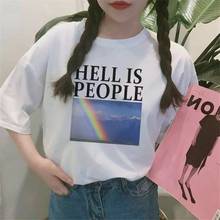 Женские футболки Tumblr, футболка с рисунком на тему гранж Hell Is People, футболка с принтом радуги и цитатами, уличная одежда Harajuku 2024 - купить недорого