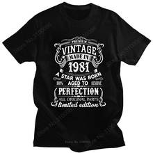 Camiseta masculina de mangas curtas, camiseta vintage feita em 1981, de algodão, estampada legend are born in 1981, presente de aniversário de 39 anos 2024 - compre barato