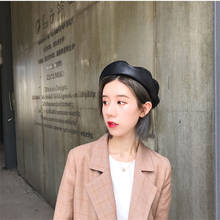 Fashion Korean Style Berets Women Pu Leather Beret Hat French Artist Beanie Hat For Women Winter Gorras Female Retro Beanie 2024 - buy cheap