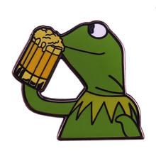 Kermit drinking beer enamel pin Meme frog brooch none of my business funny badge gift creative pop culture accessory 2024 - buy cheap