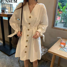 Vestido Midi de manga larga para mujer, elegante vestido coreano con cuello vuelto, línea A, blanco, con un solo pecho, primavera 020 2024 - compra barato