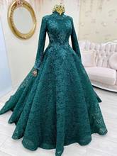 Teal Green Lace Appliques Muslim Prom Dress 2021 High Neck Long Sleeve Dubai Kaftan Saudi Arabic Evening Formal Party Gown 2024 - buy cheap