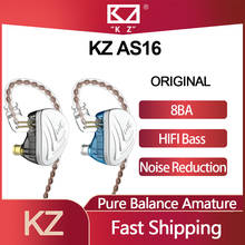 Original KZ AS16 Wired Earphones 16BA Balanced Armature Units HIFI Bass In Ear Monitor Game Earbuds Noise Cancelling Headsets 2024 - buy cheap