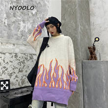 NYOOLO Autumn Winter streetwear flame patchwork loose sweaters Casual long sleeve O-neck pullovers sweaters women men outerwear 2024 - buy cheap