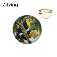 ZDYING Birds Parrot Pins Brooches Badge Animals Fox Tiger chicken Oil Painting Pattern Glass Cabochon Backpacks Brooch Pin PT12 2024 - buy cheap