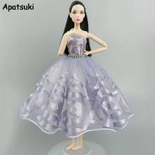 Платье для кукол Барби, серебристо-серое балетное, 3-слойное, стразы 2024 - купить недорого