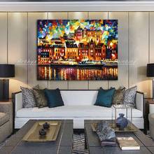 Wall Decor Modern Art Beautiful City Night Scenery Hand Painted Palette Knife Oil Painting On Canvas For  Living Room Decoration 2024 - buy cheap