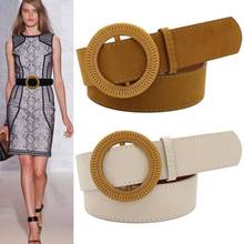 Luxury no pin big resin round buckle Belt Women NEW black Velvet Wide Belt Lady Dress Coat Sweater Waistbands beige gifts party 2024 - buy cheap