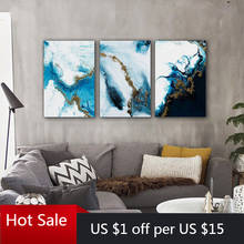 Abstract Modern Wall Art Canvas Painting White and Blue Marble Texture Home Decoration Wall Poster Wall Painting For Living Room 2024 - buy cheap