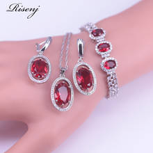 Risenj 925 Silver Jewelry Set Many Colors Zircons Top Quality Earrings Necklace Set With Bracelet Set Bridal Jewelry 2024 - buy cheap