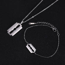 Skyrim Razor Blade Jewelry Set Stainless Steel Simple Shaver Pendant Statement Necklace Charm Bracelet Pulsera Gift for Women 2024 - buy cheap