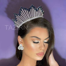 CZ Tall Tiaras Wedding Bridal Crowns Full Zircon Large Round Headwear Princess Pageant Headwear Royal Blue Purple Hair Jewelry 2024 - buy cheap