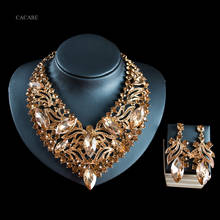 Conjunto de joyas de oro de lujo de Dubái para mujer, conjunto de pendientes y collar grande, joyería India F1132, joyas de fiesta con diamantes de imitación, 3 colores 2024 - compra barato