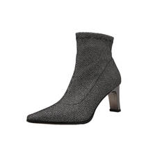 2019 Women Ankle Boots Square High Heel All Match Pointed Toe Winter Boots Elegant Sock Boots Women Shoes Big Size 35-39 2024 - buy cheap