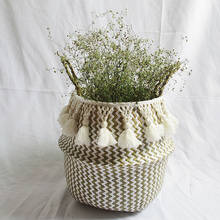 Cesta de bambu para armazenamento, cesta de vime de ervas marinhas, vaso de flores de jardim, recipiente de lavanderia com borla branca, 10 cores 2024 - compre barato