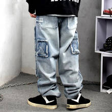 Calça jeans masculina, calça solta tipo baggy para homens, retalho, plus size, cowboy, hip-hop 2024 - compre barato