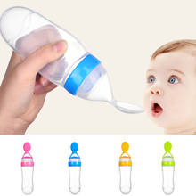 90ml Silicone Baby Feeding Bottle With Spoon Newborn Infant Squeeze Spoon Toddler Food Supplement Rice Cereal Bottle Milk Feeder 2024 - buy cheap