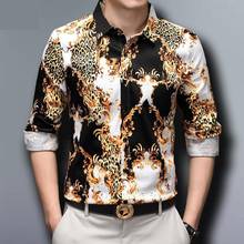 Roupas masculinas elegantes de luxo da moda, estampa de leopardo dourado, tamanho grande, blusa, camisa de algodão para homens, vestido largo 2024 - compre barato