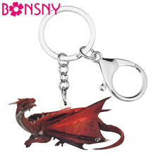 Bonsny chaveiro acrílico de dragão dinossauro vermelho animal joia para mulheres bolsa de mão presente acessório de decoração 2024 - compre barato