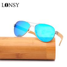 Lonsy óculos de sol polarizado masculino, óculos clássico retangular de madeira e bambu com armação de metal uv400 para dirigir ao ar livre 2024 - compre barato
