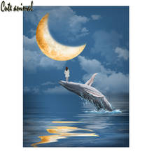 5d pintura diamante baleia menina broca cheia quadrado lua oceano imagem de strass diamante mosaico ponto cruz kit decoração da parede 2024 - compre barato