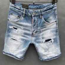 Jeans Italian Men's Straight Denim Shorts Paint Slim Jeans Shorts D032 2024 - buy cheap