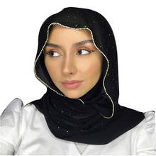 Wholesale Shimmer With Crystal  Chiffon Hijab Scarf Chain Edged Scarf Headband Muslim Hijabs Headscarf Shawl Foulard Femme 2024 - buy cheap