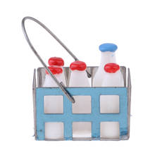 Miniature Milk Bottles and Metal Basket for 1/12 Dolls House Kitchen Decoration 2024 - buy cheap