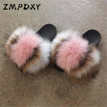 Womens Real Fox Fur Slides Kids/Children's Raccoon Fur Slides Ladies Open Toe Sandals Furry Flip Flops Female Fluffy Plush Shoes 2024 - buy cheap
