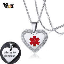 Vnox Personalize Medical Alert ID Crystal Pendant Heart Necklace Anti Allergy Stainless Steel Emergency Reminder Jewelry 2024 - buy cheap