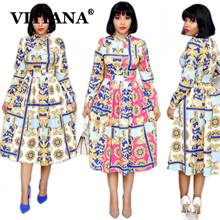 VITIANA Women Long Sleeve Vintage Dresses For Womens Autumn 2020 Female Turtleneck A-Line Midi Dress Woman Fashion Vestidos 2024 - buy cheap