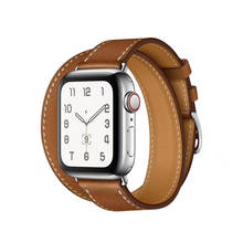 Роскошный браслет из натуральной кожи с двойным ремешком для Apple Watch 38 мм 40 мм 42 мм 44 мм ремешок iWatch серии 3 4 5 6 SE 2024 - купить недорого