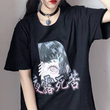 Camiseta estampa gótica japonesa de anime, camiseta harajuku de algodão, top preto, punk, roupas vintage, manga curta, roupa de rua y2k 2024 - compre barato