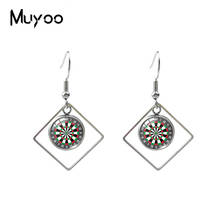 New Arrival Dart Board Target Patterns Glass Cabochon Rhombus Stainless Steel Earrings Dart Board Fish Hook Earrings 2024 - buy cheap