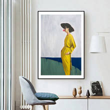 Nórdico pintura em tela amarelo mulher moderna arte abstrata moda estilo arte impressão cartaz da parede imagem sala de estar decoração casa 2024 - compre barato