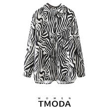 TMODA523  2022 New Women Vintage Zebra Striped Print Casual Shirt Lady Long Sleeve Business Blouses Chic Autumn Retro Tops 2024 - buy cheap