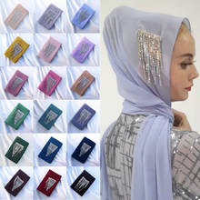 Temperament Ladies Headwear Fashion Shiny Fringe Decoration Long Scarf Dubai Rhinestone Fringed Hijab Solid Color Shawl Turban 2024 - buy cheap