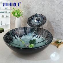 Jieni-torneira com vidro temperado pintado à mão, cromado, redonda, pia do banheiro, preto, lavatório, conjunto de torneira, misturador 2024 - compre barato