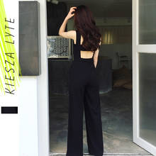 2020 spring summer women black jumpsuit high waisted open back baggy long wide leg jumpsuits fashion Casual  Romper Streetwear 2024 - buy cheap