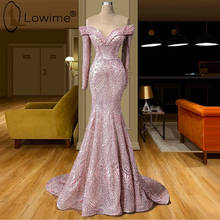 Elegante vestido de noche de sirena rosa brillante, escote Corazón, manga larga, Formal, para fiesta 2024 - compra barato