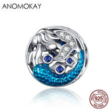 Anomokay Blue Sea Beauty Mermaid Charm for Women Bracelet Necklace 925 Sterling Silver Ocean Charms for Pulsera Fine Jewelry 2024 - buy cheap