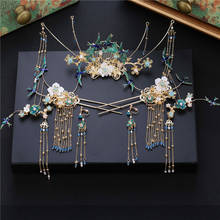 Bride Chinese tiara Retro Style Blue birds tassels Dragon and Phoenix Wear wedding hair jewelry 2024 - buy cheap