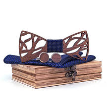 Linbaiway Mens 3D Wooden Bowtie for Mens Wedding Papillon Corbatas Hollow Carved Wood Bow Tie Handkerchief Cufflinks Man Corbas 2024 - buy cheap