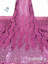 Novo tecido de renda 2019 alta qualidade, tecido de tule nigeriano rosa com lantejoulas e lantejoulas, tecido de renda estilo africano, rede francesa para noivas 2024 - compre barato